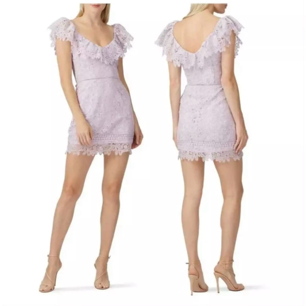 Saylor REVOLVE Adwoa Lilac Lace V-Neck Ruffle Mini Dress Size S